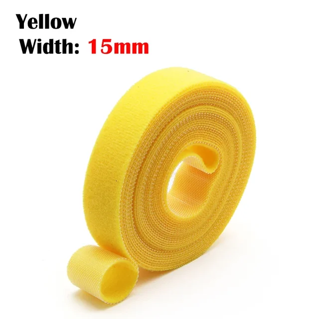 1~30Rolls Reusable Nylon Cable Ties 5 m/roll Self Adhesive Loop Bundle Clip Wire Organizer Management Cable Fastener Straps Tape Yellow Width 15mm 5 Rolls