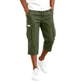 thumbnail image 6 of Below The Knee Shorts for Men Corduroy Long Cargo Shorts Casual 3/4 Length Sweat Capris with Pockets Army Green S, 6 of 7