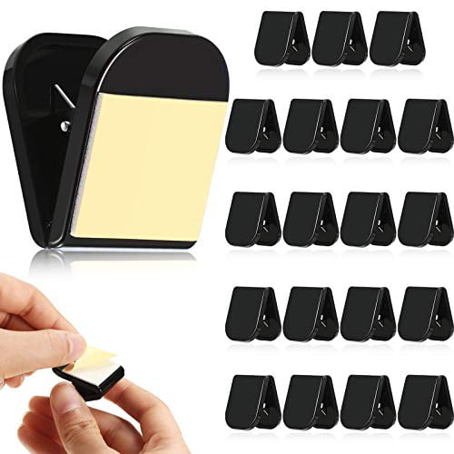 20 Pieces Self Adhesive Clips Wall Clips Tapestry Clips Photo Clips for Paper Flag Hanger Black Double-Sided Adhesive Spring Clips for Home Office Rope Light Poster 