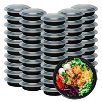 Klex Meal Prep Containers with Airtight Lids, BPA Free, 32 oz, Round, Black/Clear, 150 Sets