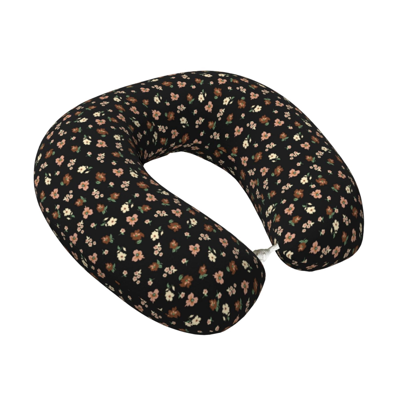 Xecao Flower Pattern On Black Print Memory Foam Cervical Neck Pillow Versatile U-Shaped Pillows for Home,Office,Camping,Travelling,Soft Washable Cover