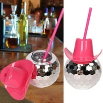 600ml Silver Disco Ball Cup with Straws for Parties - Cute Sparkly Glitter Cocktail Disco Ball Drink Tumbler, Party Supplies