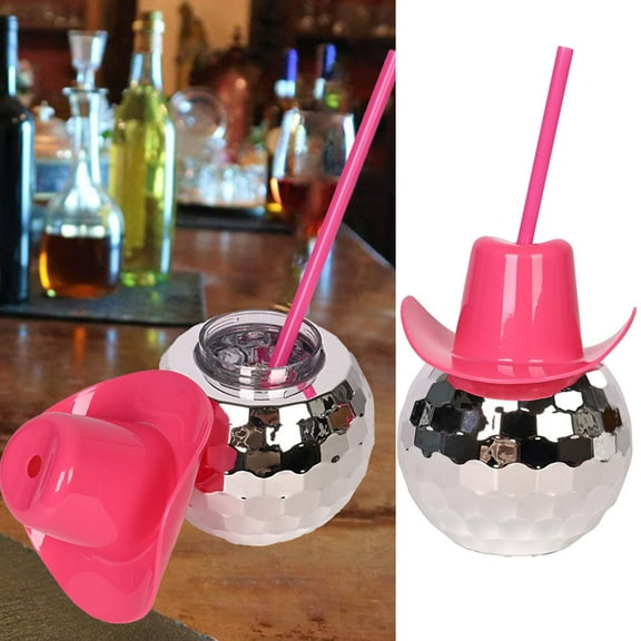 600ml Silver Disco Ball Cup with Straws for Parties - Cute Sparkly Glitter Cocktail Disco Ball Drink Tumbler, Party Supplies