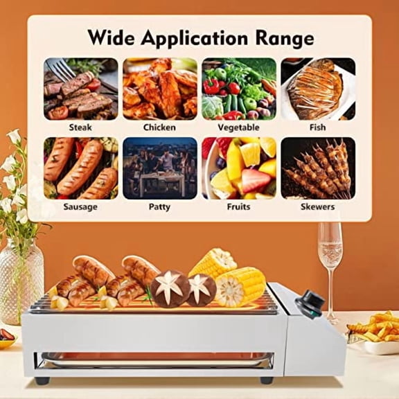 Smokeless Electric Grill, 1800W 110V Indoor Grill BBQ Grill for Restaurant Camping Party, 122-572℉ Adjustable Temperature, Stainless Steel Material