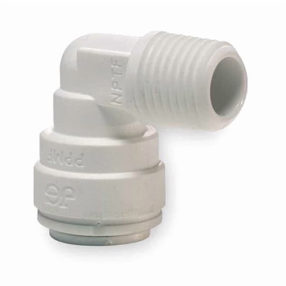 Push-Fit Elbow Fitting, 3/8 in Tube Size, Polypropylene, White, 10 PK