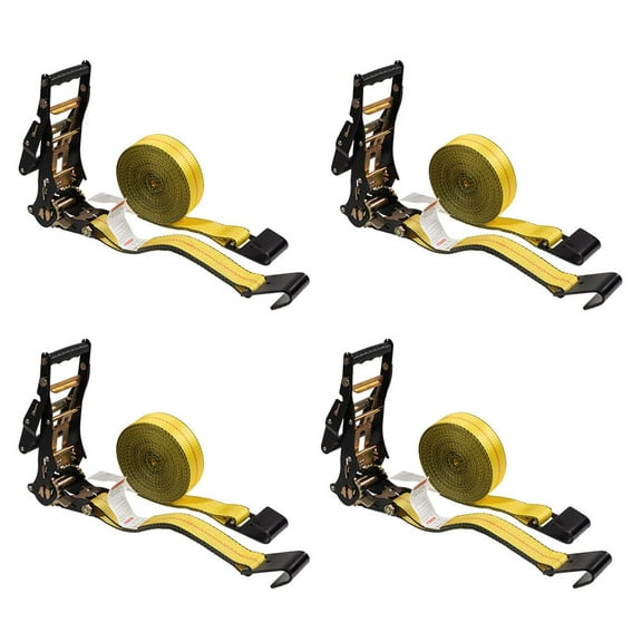 4 Pack 2"x30' Ratchet Tie-Down Straps with Flat Hooks - 10,000 Lbs Breaking Strength - Tie Down Large Handle and Ratchet Straps for Flatbed, Truck, Trailers Pickup Farm