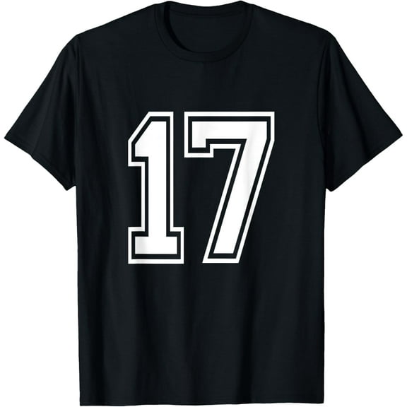 Number 17 Varsity Sports Team Jersey 17th Birthday 17 Years T-ShirtMen and women, Black T-shirt, size: Extra large
