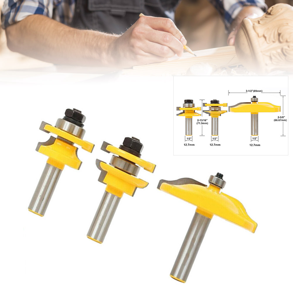 3pcs 1/2'' Shank Ogee Rail & Stile Router Bits Cove Raised Panel Tools