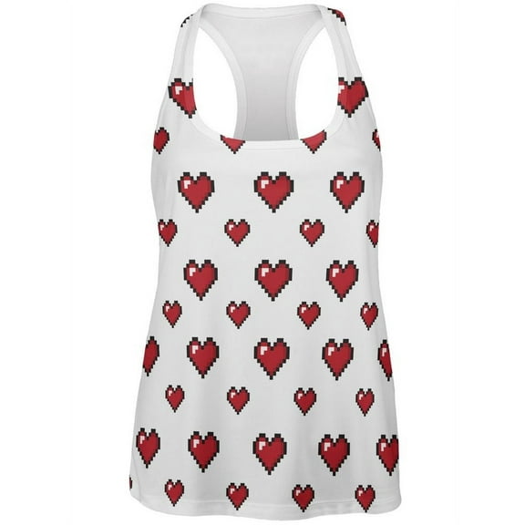8 Bit Hearts All Over Womens Racerback Tank Top - Large