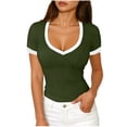 thumbnail image 2 of PFRNLF Womens V Neck T Shirts Summer Stretchy Fitted Short Sleeve Ribbed Knit Basic Tee Tops, 2 of 7