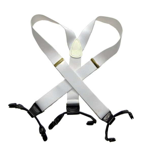 Holdup Brand Casual series White Lightning Dual Clip Double-Up style Y-back Suspenders for Men withNo-Slip® black clips