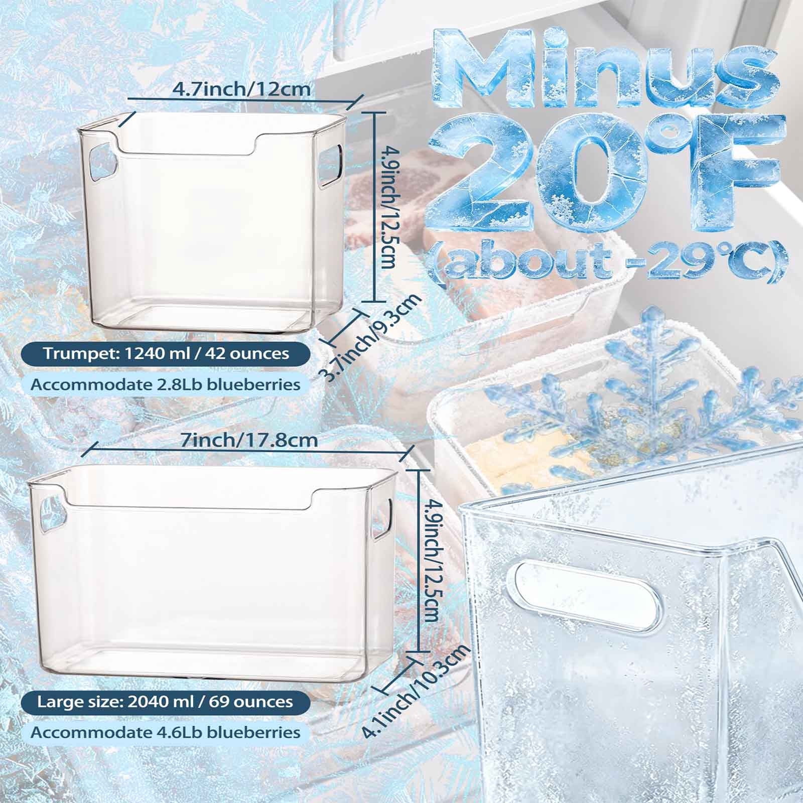 Freezer Storage Bins 4 Pack, Clear Plastic Stackable Kitchen Organizer with Handles for Fridge Pantry Meat Veggies