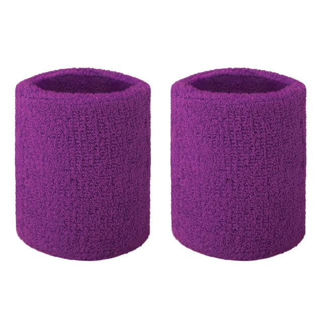 GOGO 2 PCS Terry Cloth Wristband Athletic Wrist Sweatband for Gym Sports Purple
