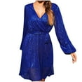 thumbnail image 2 of Axiiglly Cocktail Dresses for Women Glitter Sparkly Sequin Dress V Neck Lantern Long Sleeve Mini Dresses Plus Size Summer Party Graduation Homecoming Dresses, 2 of 4