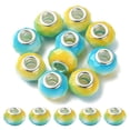 thumbnail image 1 of Glass European Beads Large Hole Beads with Silver Tone Brass Double Cores Faceted Rondelle Goldenrod 14x9mm Hole: 5mm, 1 of 2