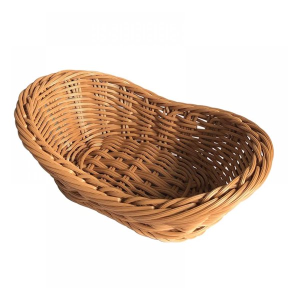7.5-Inch Imitation Wicker Bread Basket, Kitchen Hand-Woven Food Storage Rack, Tabletop Fruit And Vegetable Snack Basket, Restaurant Bread Basket (7.5X5.1X3.1 Inches)