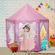 Hexagon Princess Castle Play Tent Indoor for Kids pink
