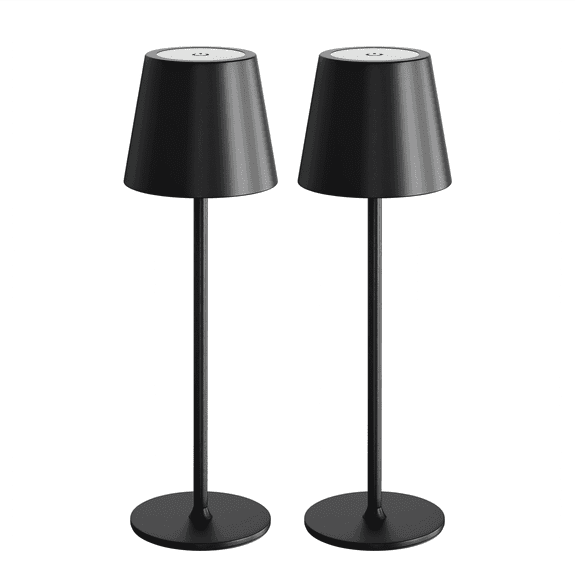 Postlucky 2 Pack Cordless Rechargeable Table Lamp, Touch Control 3‑Color Temperature LED Bedside Lamp with USB Charging,Indoor & Outdoor Use, (Black)