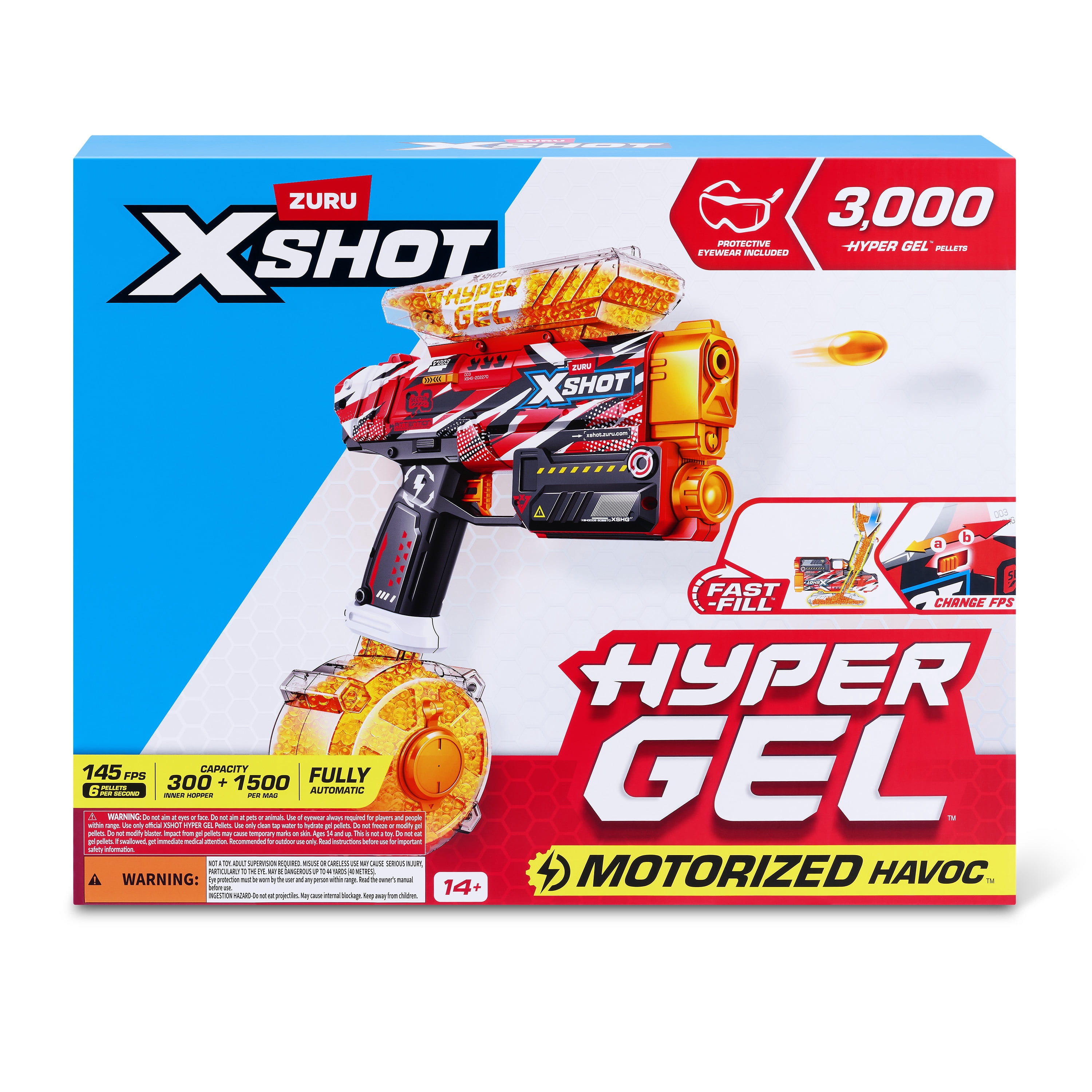 XSHOT Hyper Gel Havoc by ZURU Semi & Fully Automatic Gel Blaster with 3,000 Gellets & Protective Eyewear for Ages 14+
