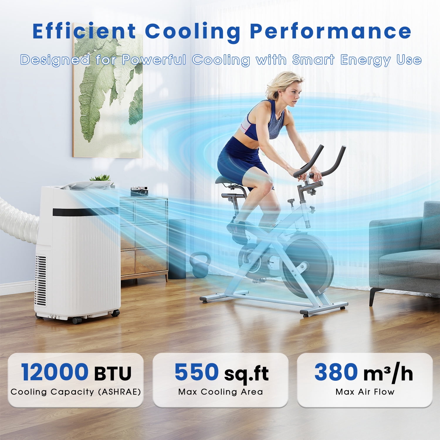 12000 BTU Portable Air Conditioner, Portable AC Unit up to 550 Sq.Ft, 4-in-1 Air Conditioner for Home with Sleep Modes, Remote Control