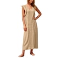 thumbnail image 2 of ClodeEU Women's V Neck Ruffle Cap Sleeve Textured Maxi Dress,Casual Loose Beach Vacation Dress Yellow,Women's Plus S, 2 of 6