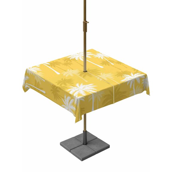 Square Outdoor Tablecloth with Umbrella Hole Tropical Palm Tree Table Cloth Waterproof Patio Table Cover Yellow White Plants Coastal Leaf Beach Zipper Tablecloths for Picnic Camping 60x60 Inch