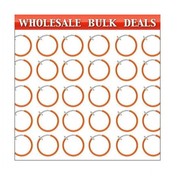 200 Rhodium Plated Non-Piercing Orange Spring Hoops (8mm) - Bulk24