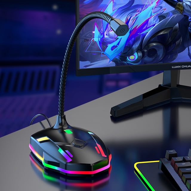 USB Computer Microphone, Plug and Play Desktop PC Laptop Mic, Mute Button, Cool LED Light, High Definition Voice, Adjustable Neck, Anti-Slip Base Microphone