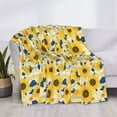 thumbnail image 3 of Honeii Navy Blue Leaf Sunflower print throw blanket, crafted from cozy cotton flannel, offers versatile home decor as a bedding suitable for all seasons.-, 3 of 6