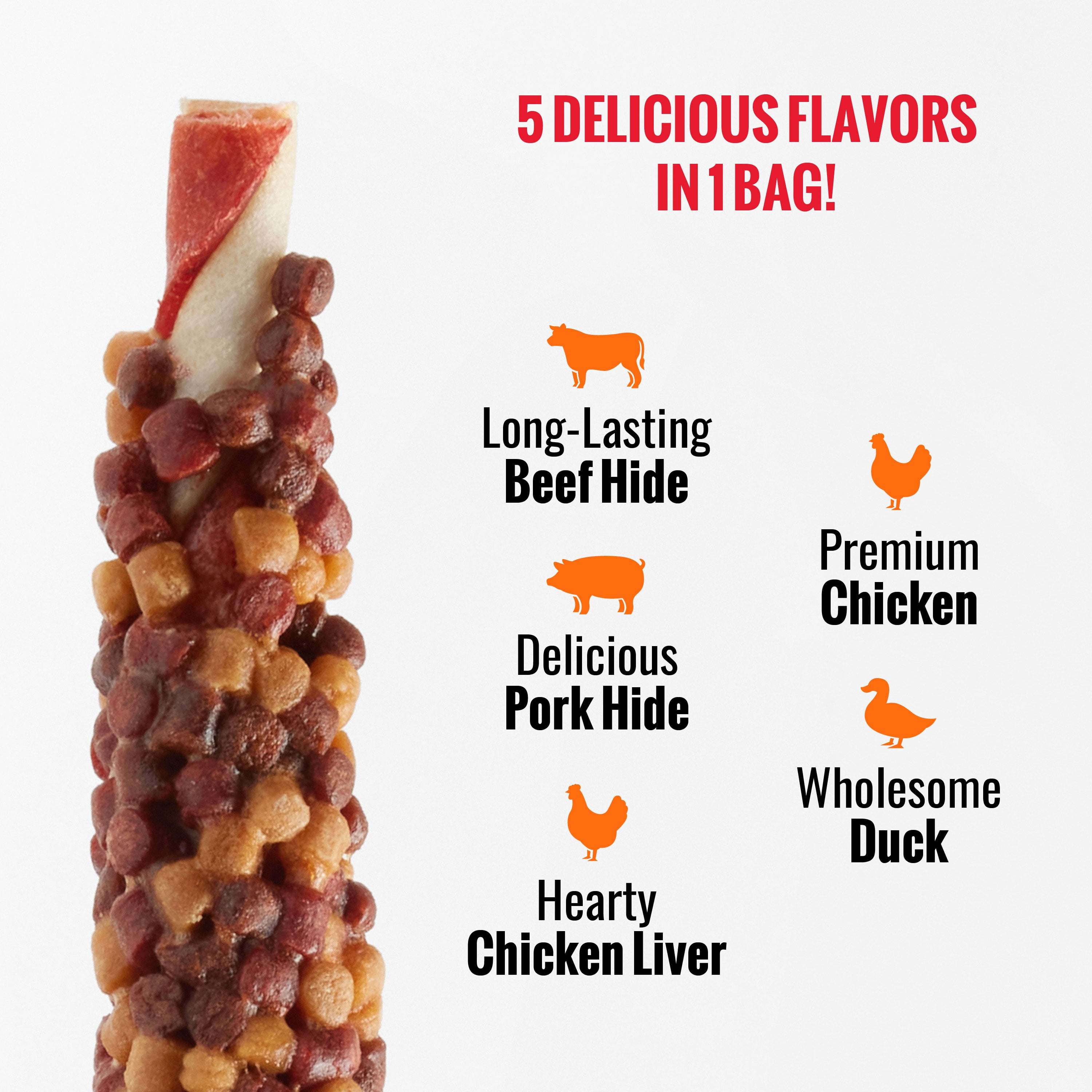 (5 pack) Good 'n' Fun Triple Flavor Blasts, Rawhide Chews for All Dogs, 12 oz