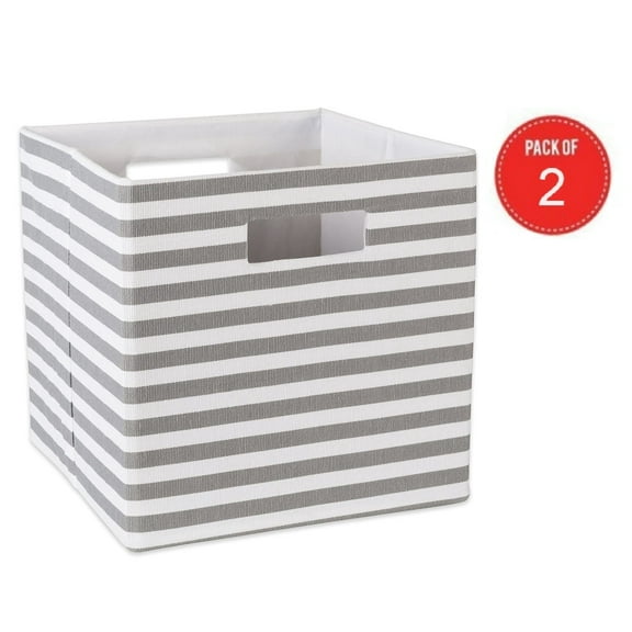 DII Hard Sided Collapsible Fabric Storage Container for Nursery, Offices, Home Organization (Large-13x13x13), Gray Pin Stripe, Large (pack of 2)