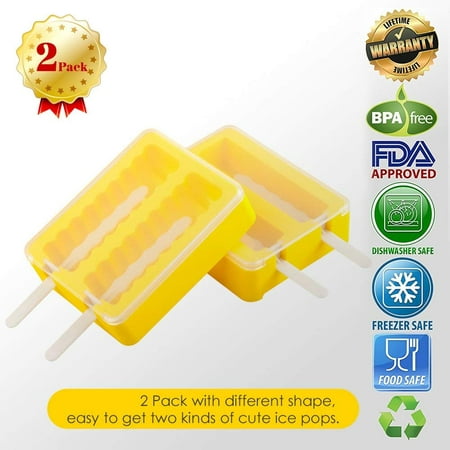 Popsicle Molds, Silicone Popsicle Molds Popsicle Maker Ice Pop Molds with Lids and Sticks Set of 2 BPA Free DIY Ice Cream Maker For Kids