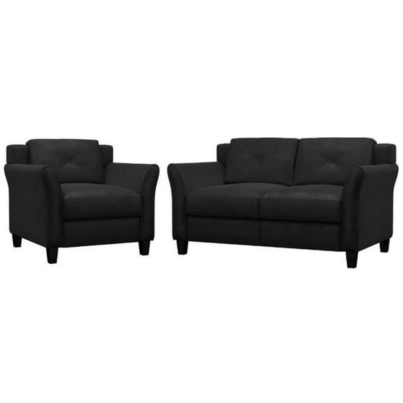 Home Square 2 Piece Kids Microfiber Loveseat & Chair Living Room Set, Black