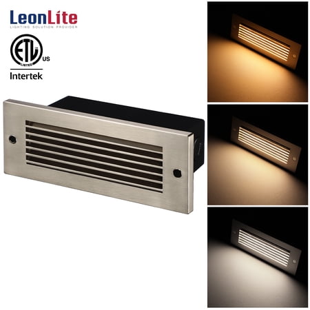 LEONLITE Dimmable LED Step Lights 120-277V  2700K/3000K/4000K Selectable  4.5W 300LM Stair Light  IP65 Waterproof  ETL Listed  Satin Nicke