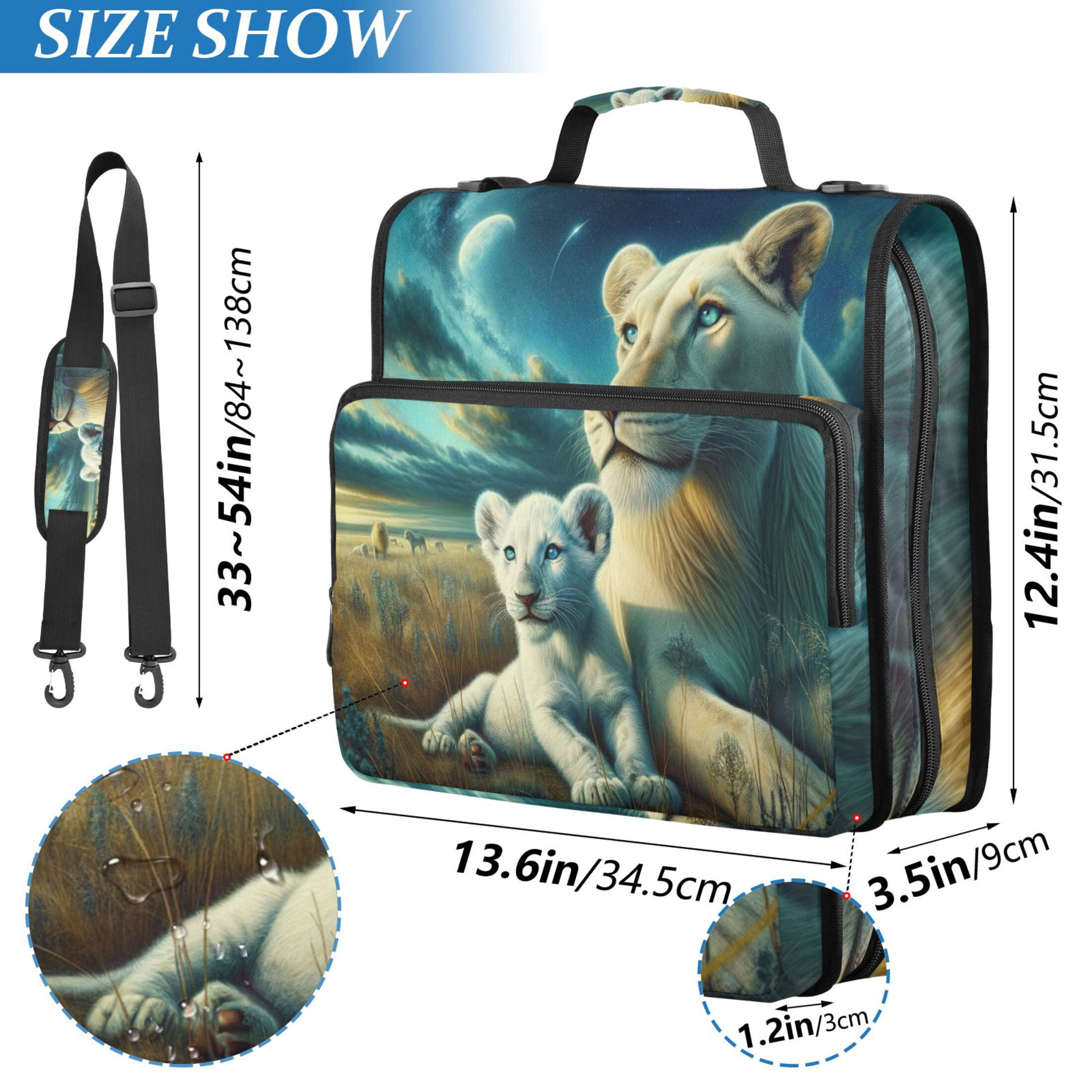 3 Ring Zipper Binder with Shoulder Strap Waterproof Trapper Keeper 2 Inch D-Ring 500 Sheets Capacity Lioness on Grasslands