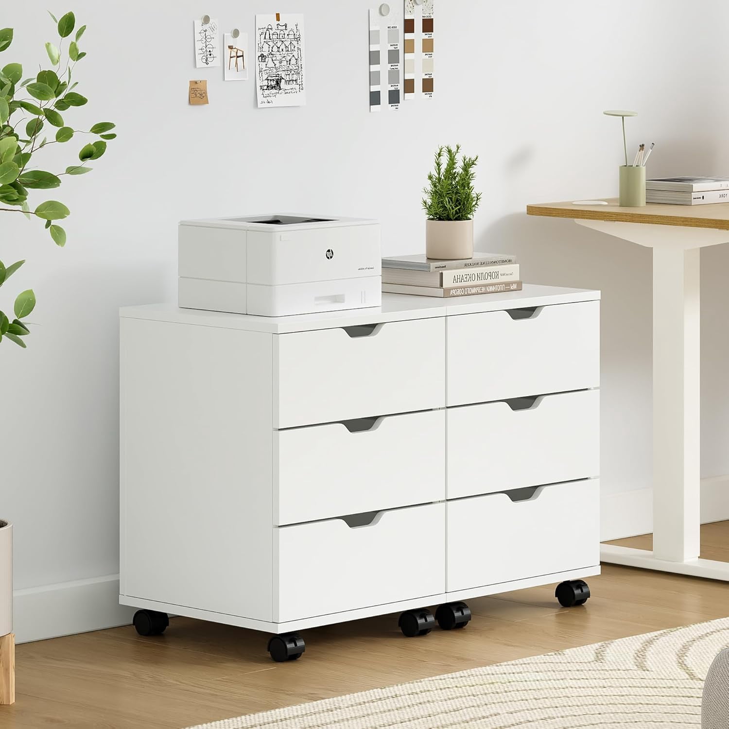 Farini 3-Drawer File Cabinet for Home Office, Mobile Wooden File Cabinet, for Under Desk Storage, White, Non-Assembled