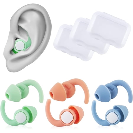 3 Pairs Ear Plugs for Swimming, Reusable Soft Silicone Noise Canceling Earplugs for Sleeping, Studying, Airplanes, Waterproof Swim Earplugs for Bathing, Swimming and Other Watersports
