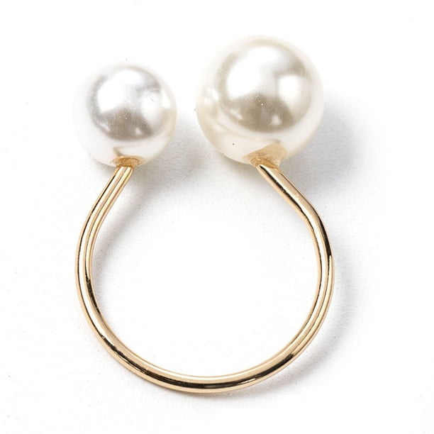 Xiao Hua Anillo de servilleta de imitación de perla, 6 piezas, con apertura en forma de U, ajustable, para bodas, sencillo, de papel (dorado, pequeño)