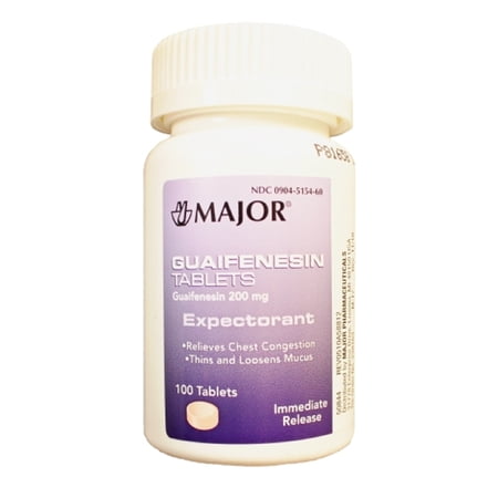 MAJOR GUAIFENESIN 200MG TAB GUAIFENESIN-200 MG Pink 100 TABLETS UPC 309045154601
