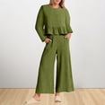 thumbnail image 1 of Pantalones Conjuntos de salón de otoño para mujer Traje casual de 2 piezas con dobladillo con volantes Traje diario de pierna ancha Kuymtek Verde Xl para Mujer, 1 of 6