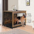 thumbnail image 6 of LAZY BUDDY Dog Crate Furniture Wooden Crate Table Dog Kennel, 44.1" Dog Cage with Double-Doors, Removable Tray, Rustic Brown, 6 of 9