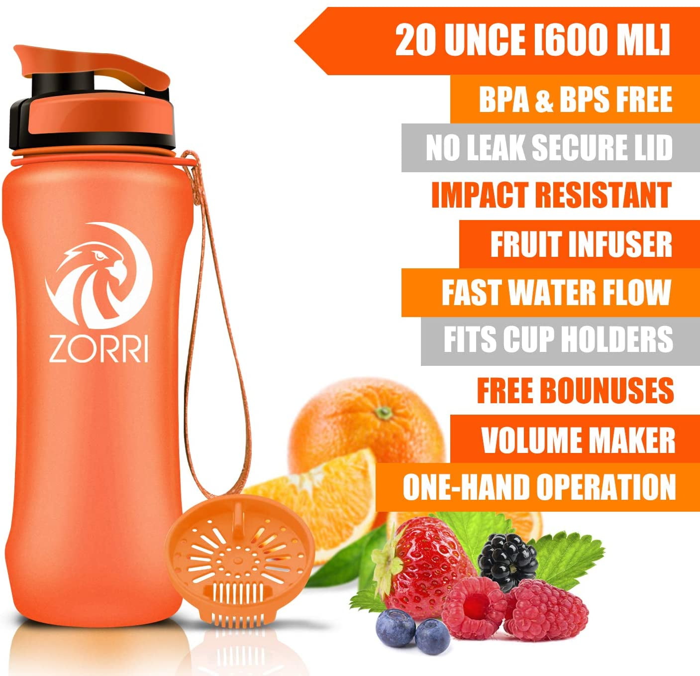 Orange Flip Lid Water Bottle With Poping up Staw-600 mL-Sports,Gym,Picnic20101 
