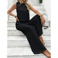 thumbnail image 4 of SWSMCLT Women's Billowy Matching Set Bow Casual Breathable Chic Crew Neck Pantsuit Business Casual Matching Outfit Black 18, 4 of 4
