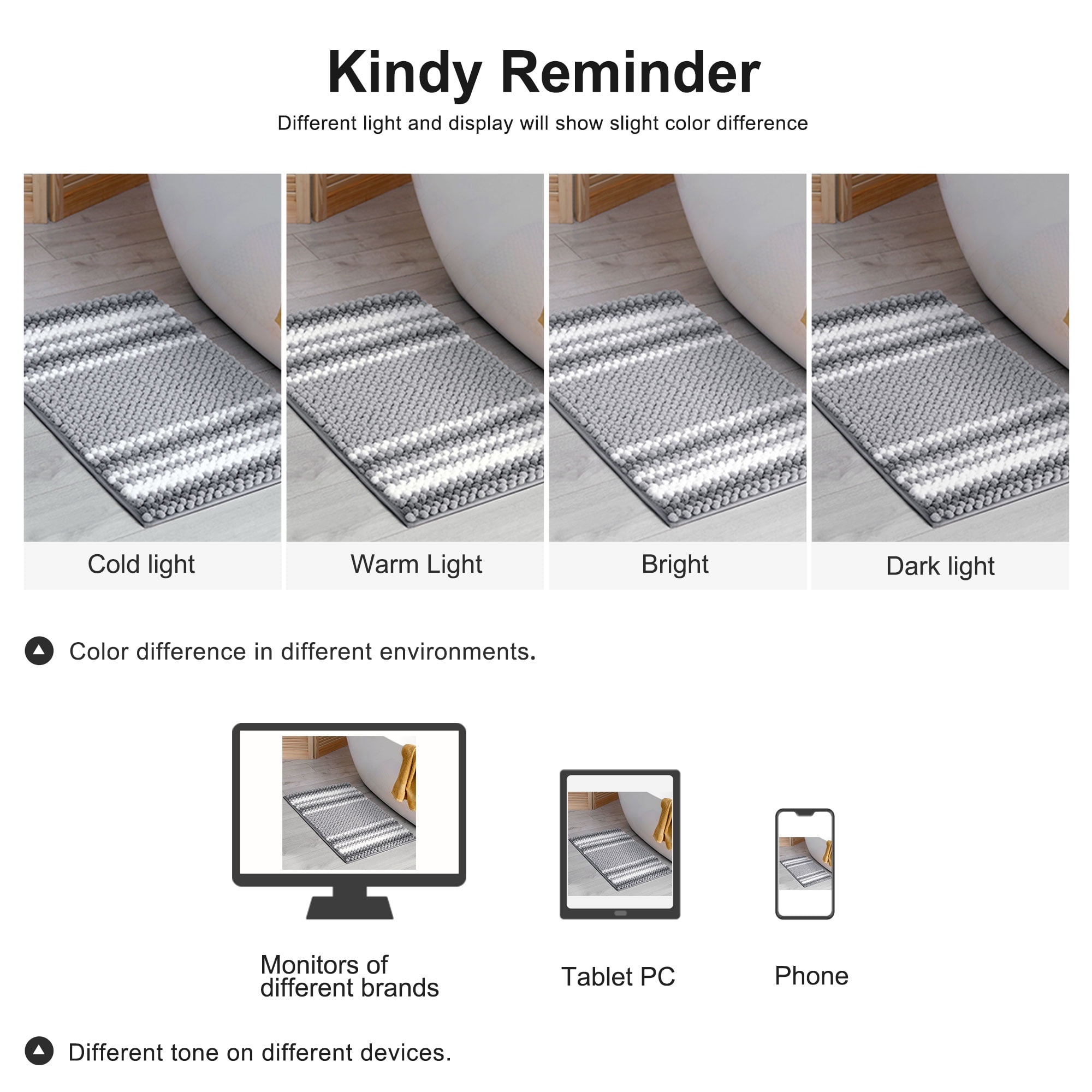 Unique Bargains Chenille Bathroom Rug Soft Fluffy Striped Bath Mat Shaggy Rugs Dark Gray 20"x32"