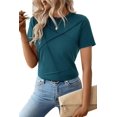 thumbnail image 5 of Women's Blue Sapphire Solid Color Toothpick Stripe Round Neck T-Shirt | [ZhiHiMeRi] | (US 20-22)2XL, 5 of 12