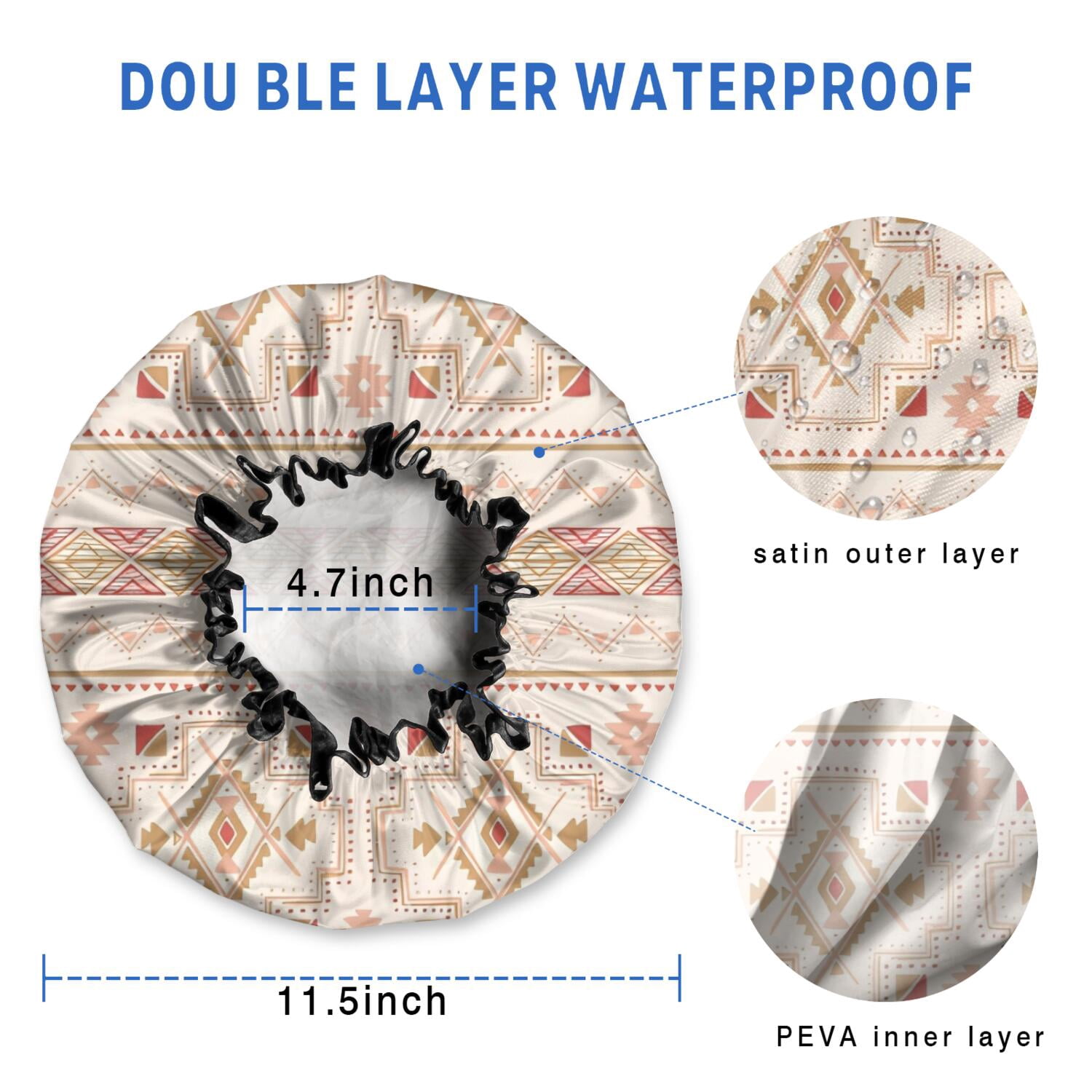 Shower Caps,Colorful Geometric Striped Pattern Waterproof Shower Cap for Women 4 Pieces,Double Reusable Hair Cover for Shower PEVA Elastic Stretch Hem