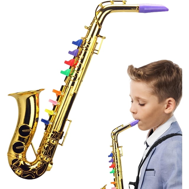 Kids Saxophone Toy, Children's Saxophone Simulated Musical with 8 Coloured Keys, Interactive Wind Tool, Educational Musical Entertainment Gadget for Preschool, Kindergarten, Family Play,GOLD