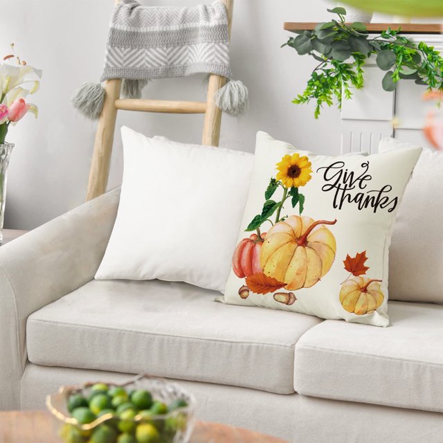 Edredón de almohadas Hmsavn: 3 estilos de fundas de almohada de Acción de Gracias, 45 x 45 cm, funda de almohada de lino para sofá y decoración del hogar