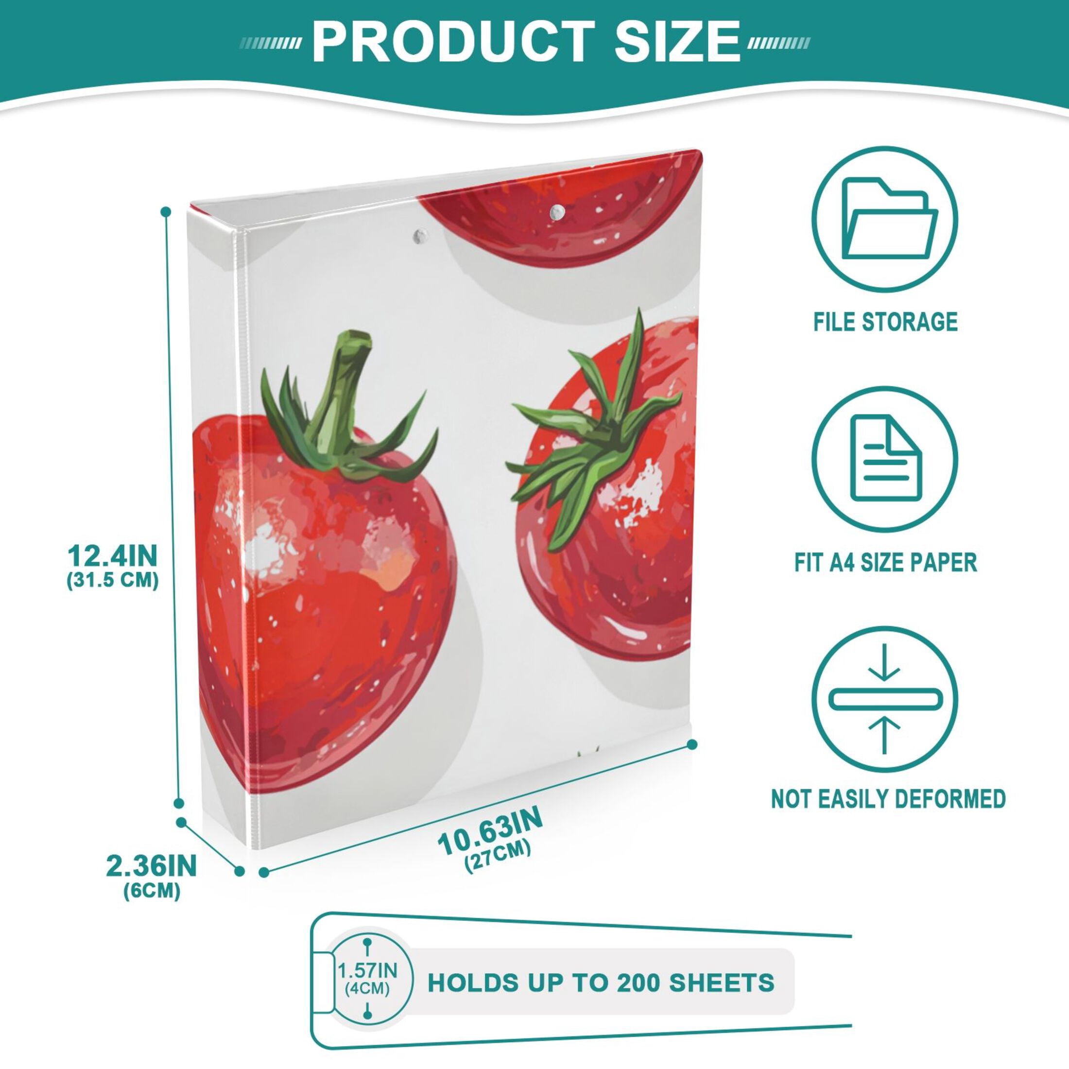 Red Tomatoes 3 Ring Binders 1.5 inch Hardcover File Folders with Interior Pockets A4 Size Organizer for School Office Hospital