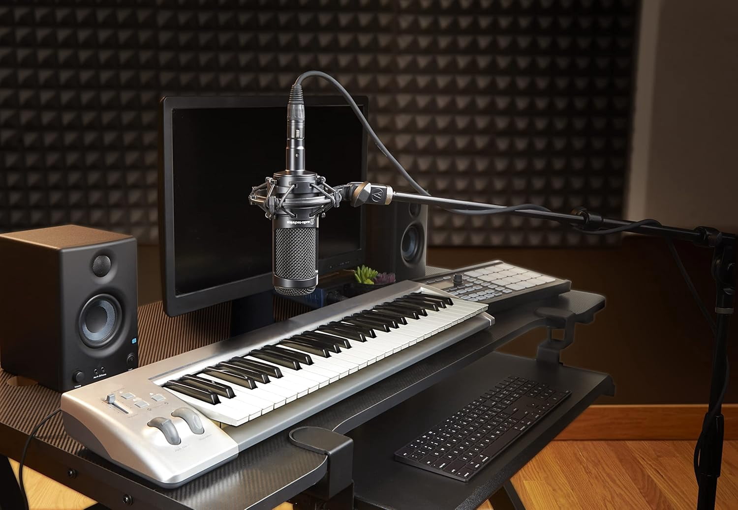 Audio-Technica AT2035 Cardioid Condenser Microphone, Black + Audio-Technica ATH-M20x Studio Monitor Headphones, Black (AUD ATHM20X) + PodMaster BOOM Broadcast / Podcast Boom Arm Mic Stand + More